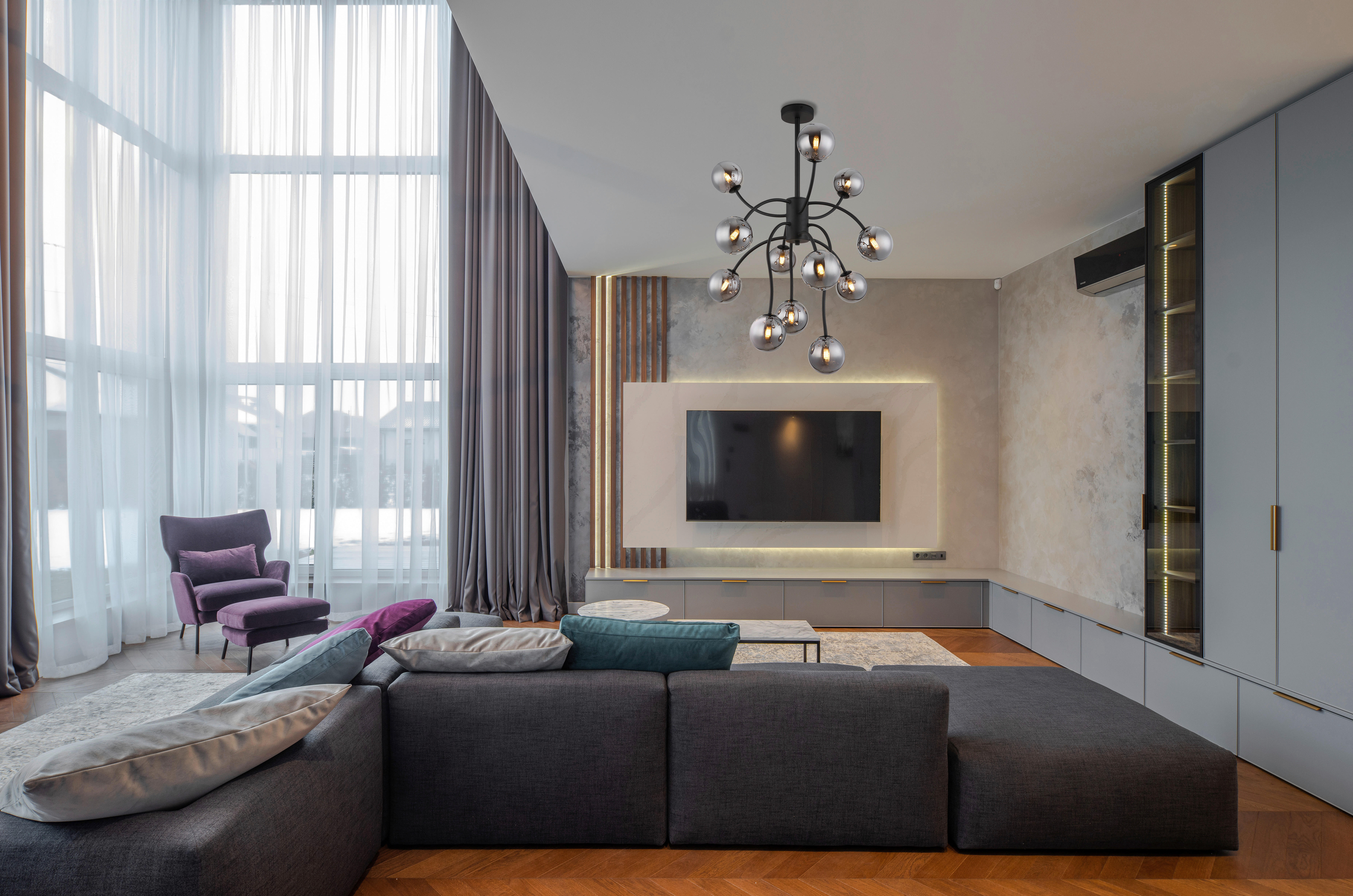 Thumbnail - GLOBO Deckenleuchte Rauch mattschwarz Glas Metall H/D: ca. 93x62 cm G9 12 Brennstellen