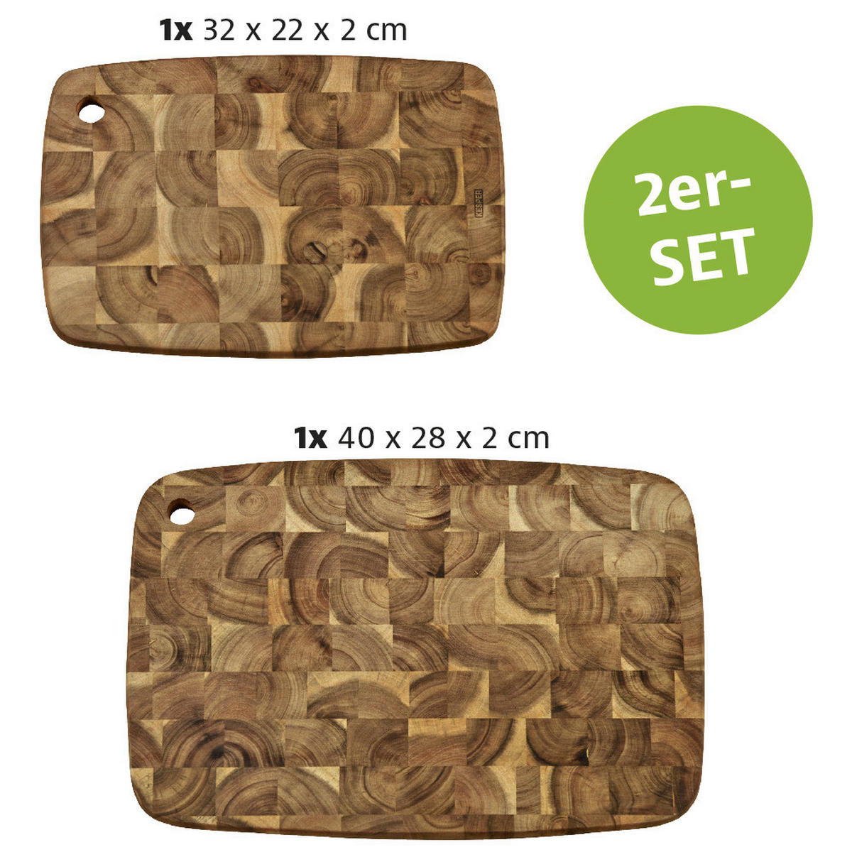 Kesper Schneidbrett natur Akazie Akazie B/H/L: ca. 28x4,5x40 cm Profi-Schneidebrett_2erSet - natur (40,00/28,00/4,50cm) - Kesper