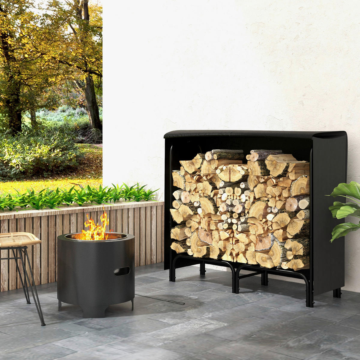 Outsunny Kaminholzregal schwarz B/H/L: ca. 36x99x120 cm Kaminholzregal - schwarz (120,00/36,00/99,00cm) - Outsunny