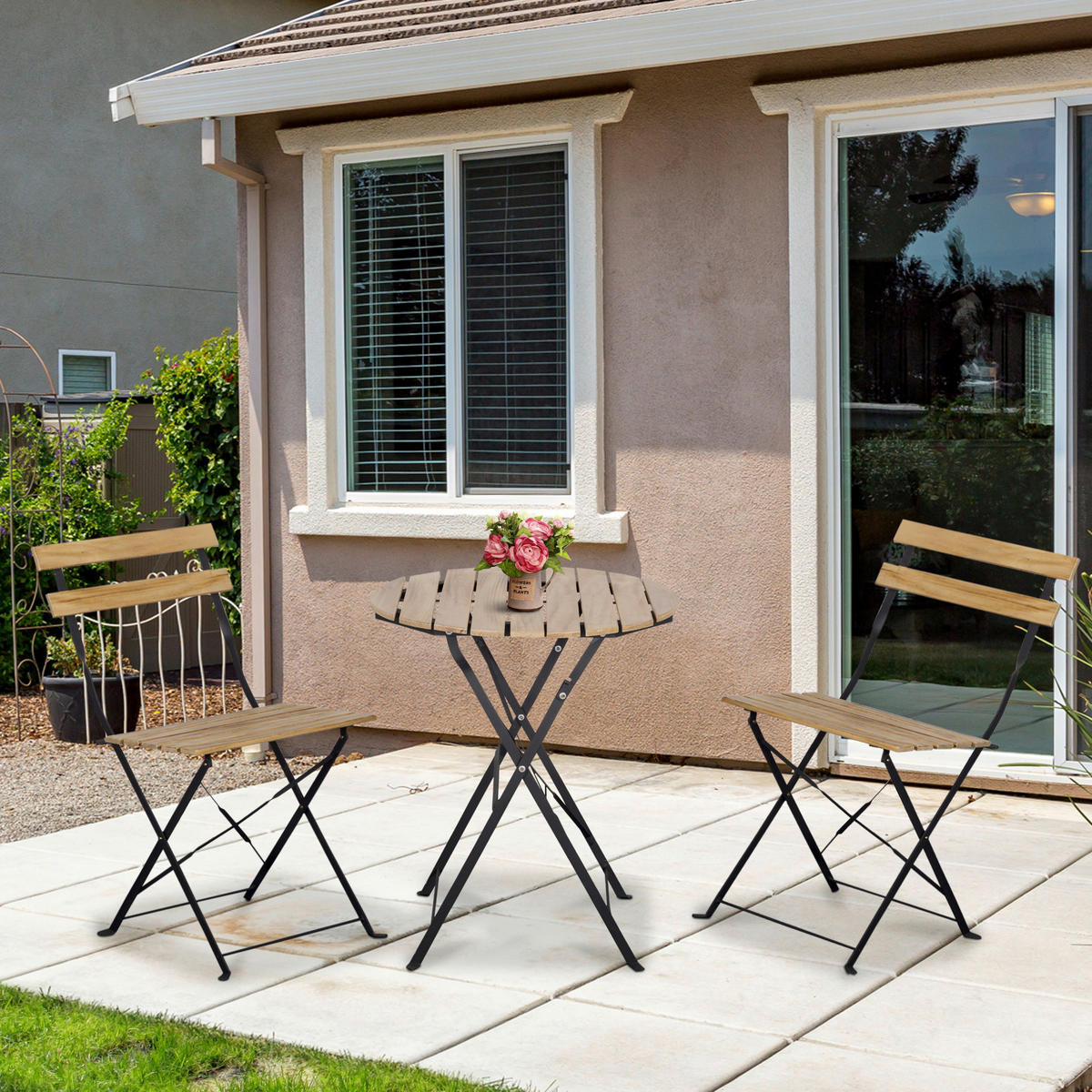 Outsunny Gartenmöbel-Set natur Metall B/L: ca. 42x42 cm Balkonset - natur (42,00/42,00cm) - Outsunny