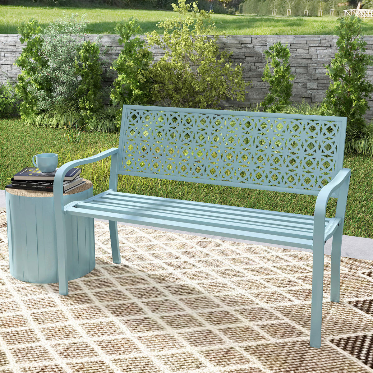 Outsunny Gartenbank blau Stahl B/H/L: ca. 63x85x127 cm Gartenbank - blau (127,00/63,00/85,00cm) - Outsunny