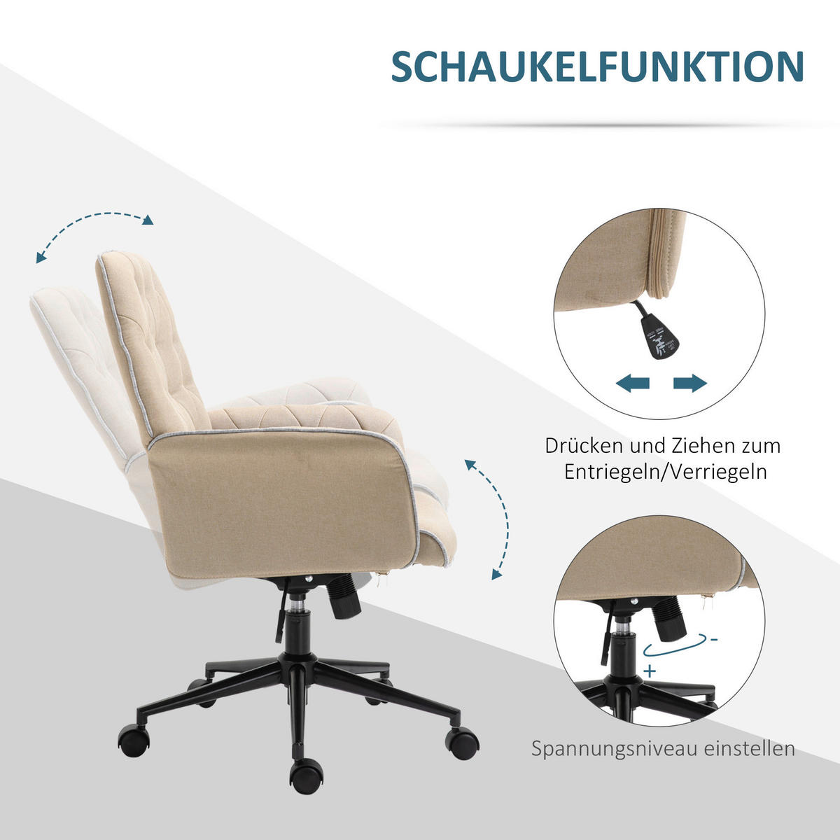 Drehstuhl 921-103BN beige 921-103BN - beige (66,00/89,50/69,00cm) - Vinsetto