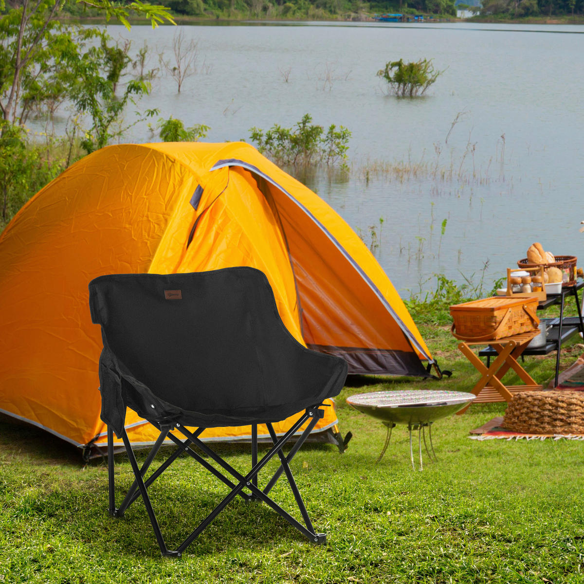 Outsunny Campingstuhl schwarz Stahl B/H/L: ca. 54x66x61 cm Campingstuhl - schwarz (61,00/54,00/66,00cm) - Outsunny
