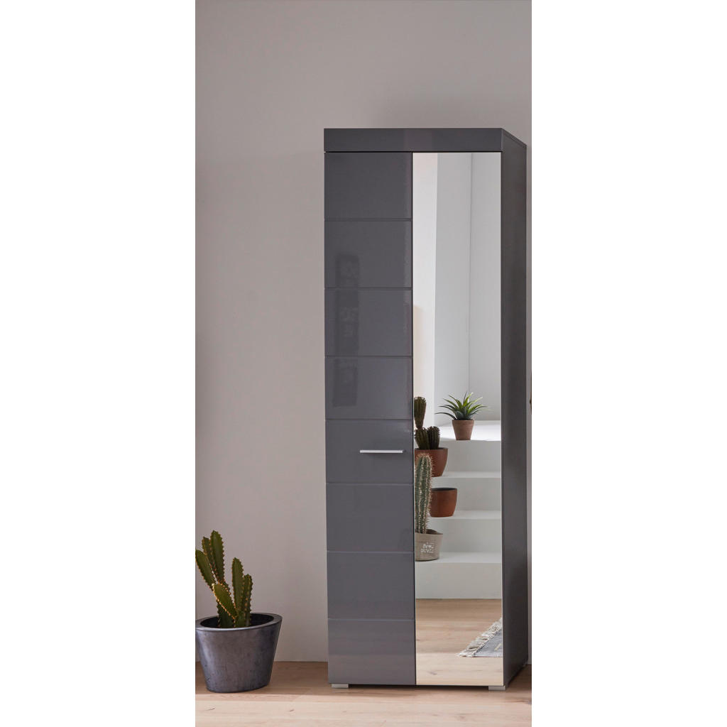 Thumbnail - Garderobenschrank Amanda grau Hochglanz grau B/H/T: ca. 62x195x38 cm
