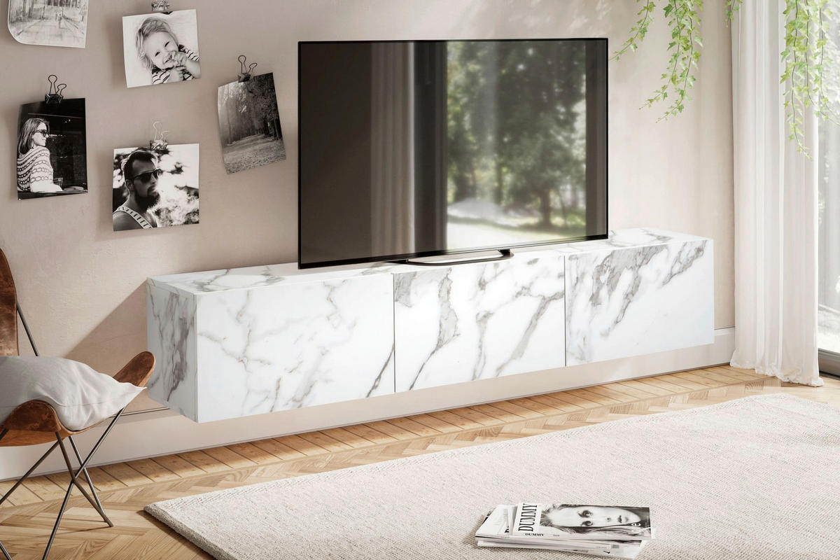 Lowboard weiß Marmor Optik B/H/T: ca. 160x30x30 cm TV & Lowboard - weiß (160,00/30,00/30,00cm) - Wohnling