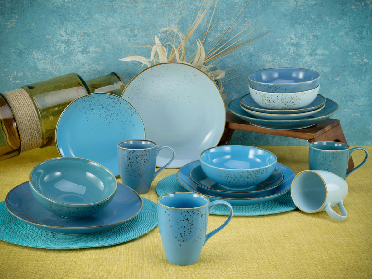 CreaTable Kombiservice Nature Collection Aqua blau Keramik 16 tlg. Nature Collection Aqua - blau - CreaTable