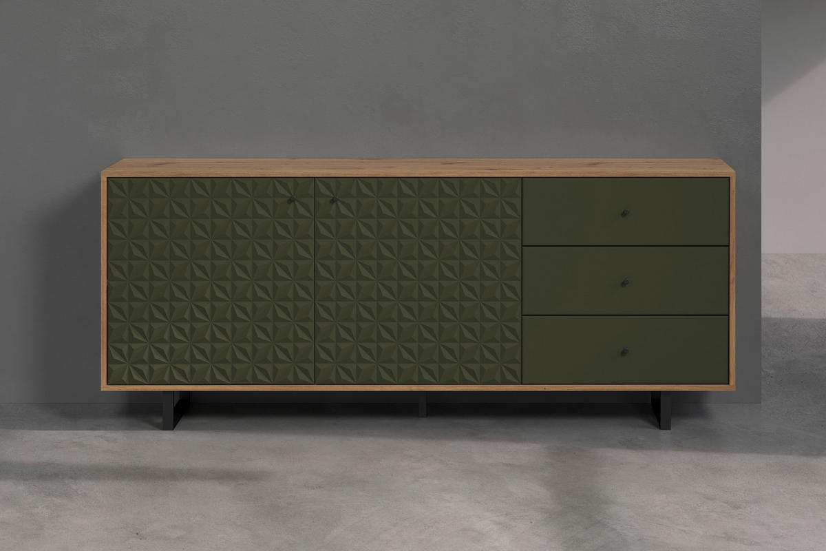 Sideboard Sentra Eiche Artisan Nachbildung grün dunkel B/H/T: ca. 183x75x40 cm Sentra - Eiche/grün (183,00/75,00/40,00cm) - Trendteam