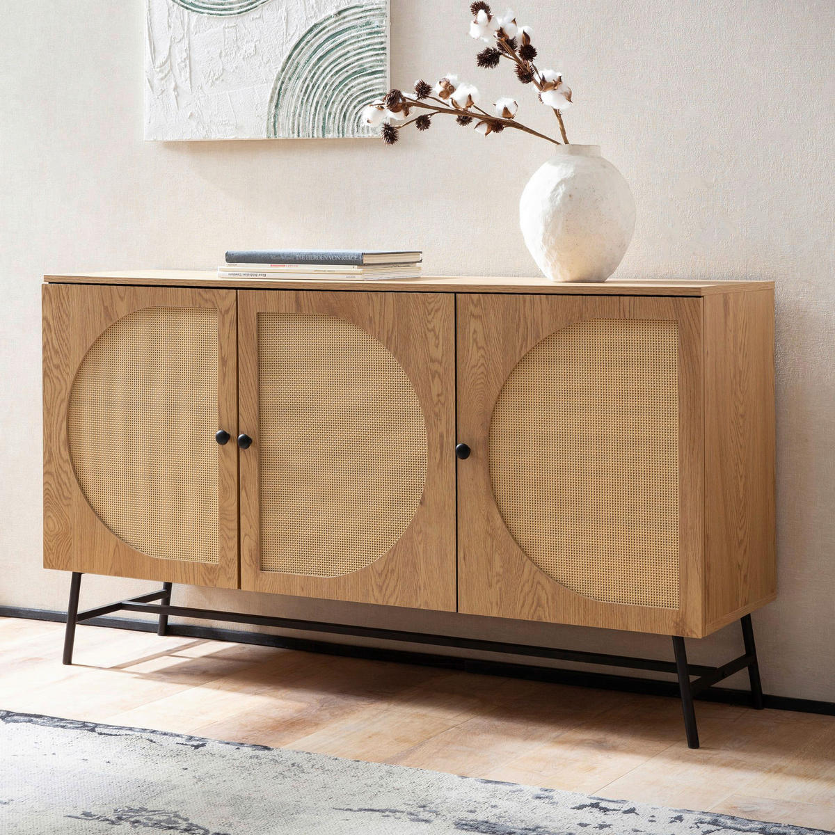 Sideboard natur Eiche Optik B/H/T: ca. 140x80x39 cm Sideboard - natur (140,00/80,00/39,00cm) - Wohnling