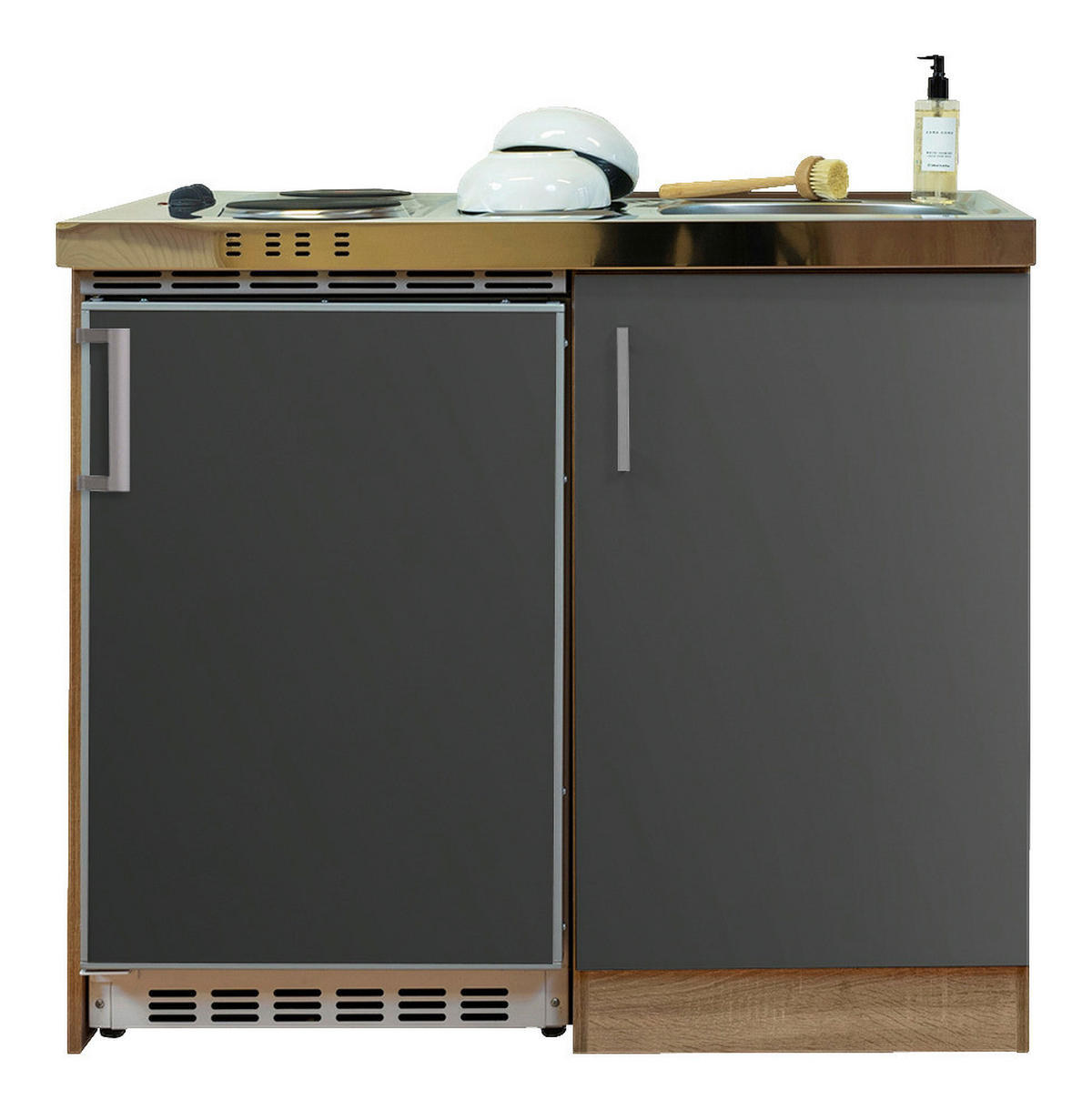 Respekta Miniküche 100 grau matt B/H/T: ca. 100x87x60 cm 100 - Eiche/grau (100,00/87,00/60,00cm) - Respekta