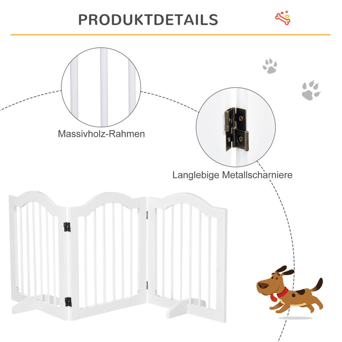 PawHut Hunde-Schutzgitter weiß Polypropylen B/H/L: ca. 29,5x154,5x61 cm Hunde-Absperrgitter - weiß (61,00/29,50/154,50cm) - PawHut