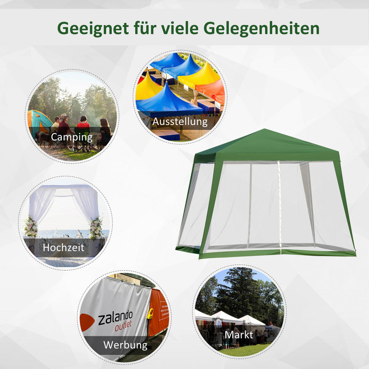 Outsunny Pavillon grün Polyester B/H/L: ca. 300x245x300 cm Pavillon - grün (300,00/300,00/245,00cm) - Outsunny