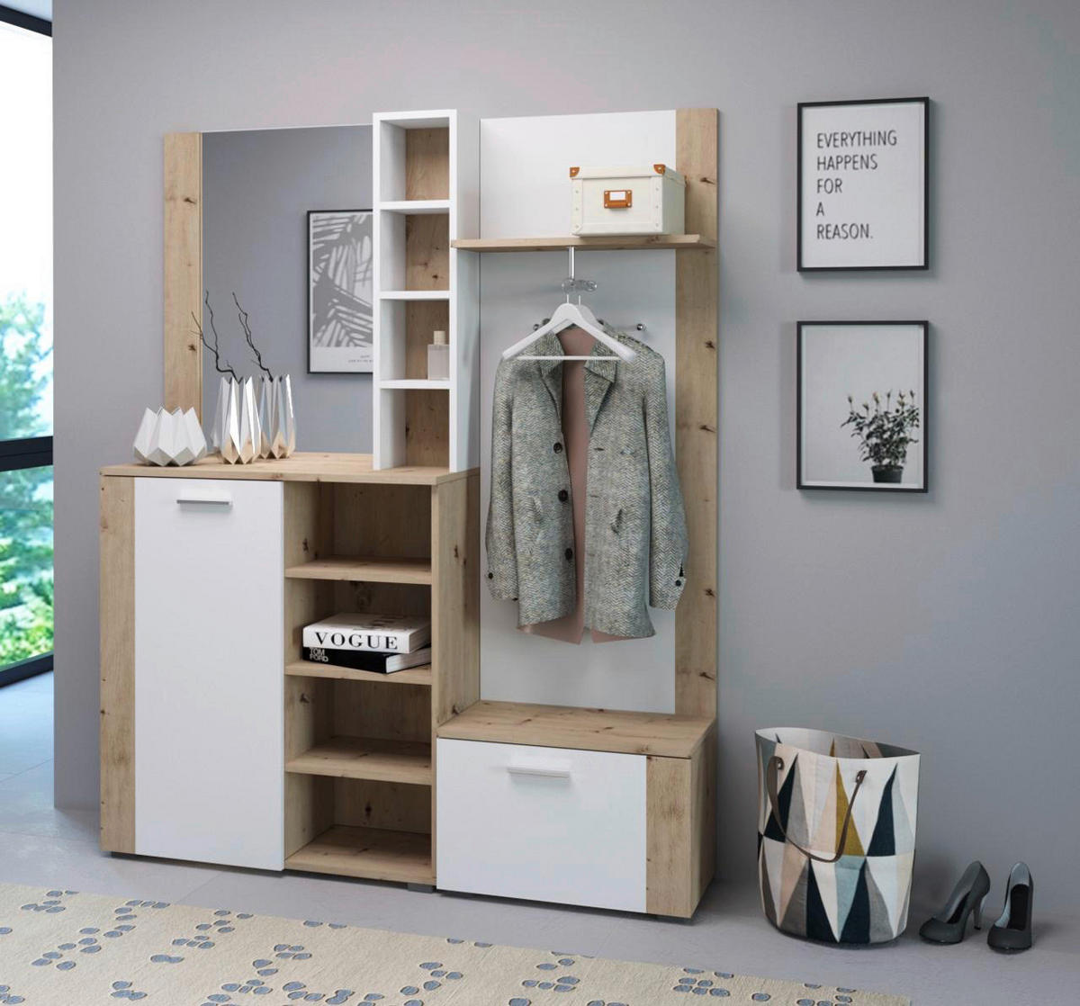 Garderobe BARRY Eiche Artisan Nachbildung weiß matt B/H/T: ca. 150x190x32 cm BARRY - Eiche/weiß (150,00/190,00/32,00cm) - WIPMEB