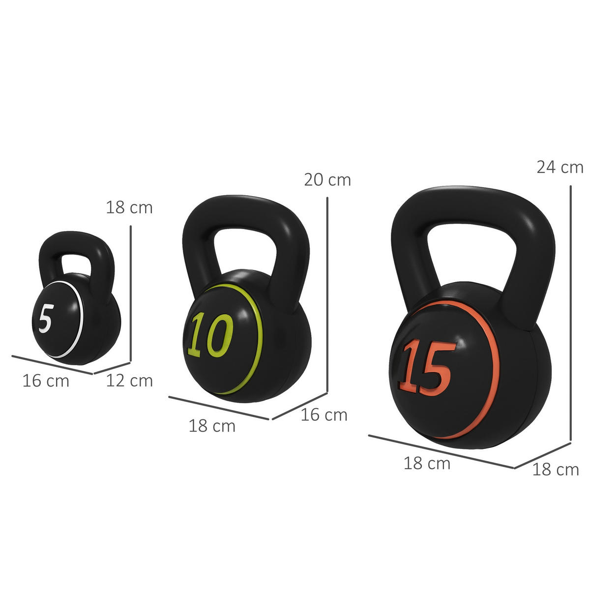 SPORTNOW Kettlebell schwarz Kunststoff B/H/L: ca. 18x24x18 cm Kettlebell-Set 3tlg. - schwarz (18,00/18,00/24,00cm) - SPORTNOW