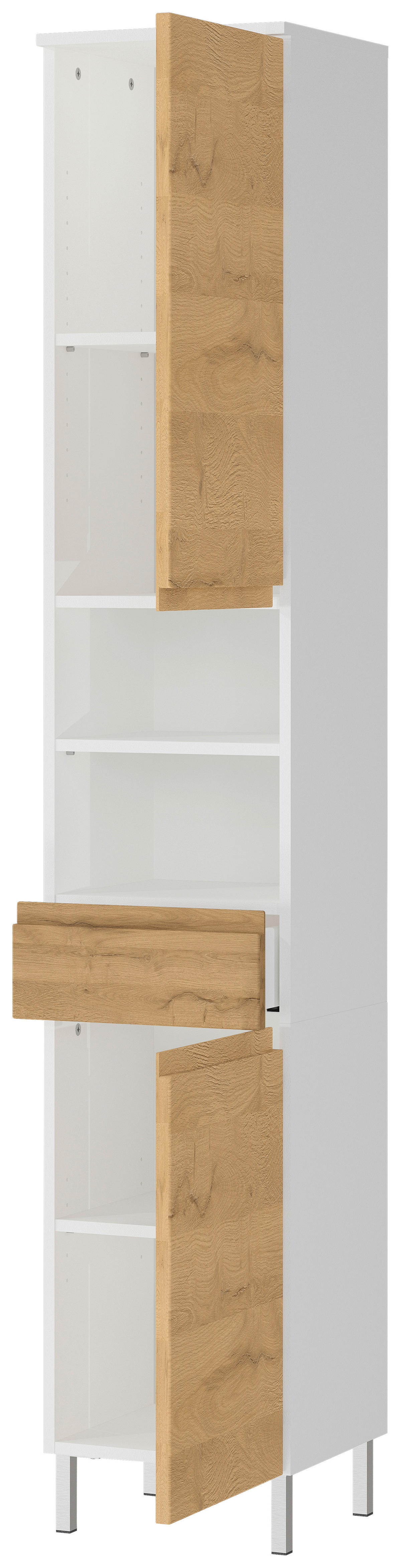 Hochschrank 4334-559 weiß Eiche Grand-Son Nachbildung B/H/T: ca. 34x190x34 cm 4334-559 - Eiche/weiß (34,00/190,00/34,00cm) - Germania
