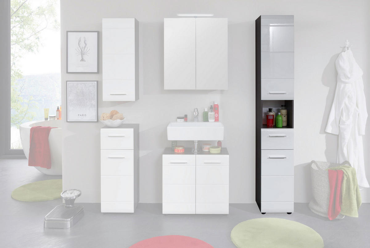 Badhochschrank Line Rauchsilber Nachbildung weiß Hochglanz B/H/T: ca. 30x182x31 cm Line - weiß (30,00/182,00/31,00cm)