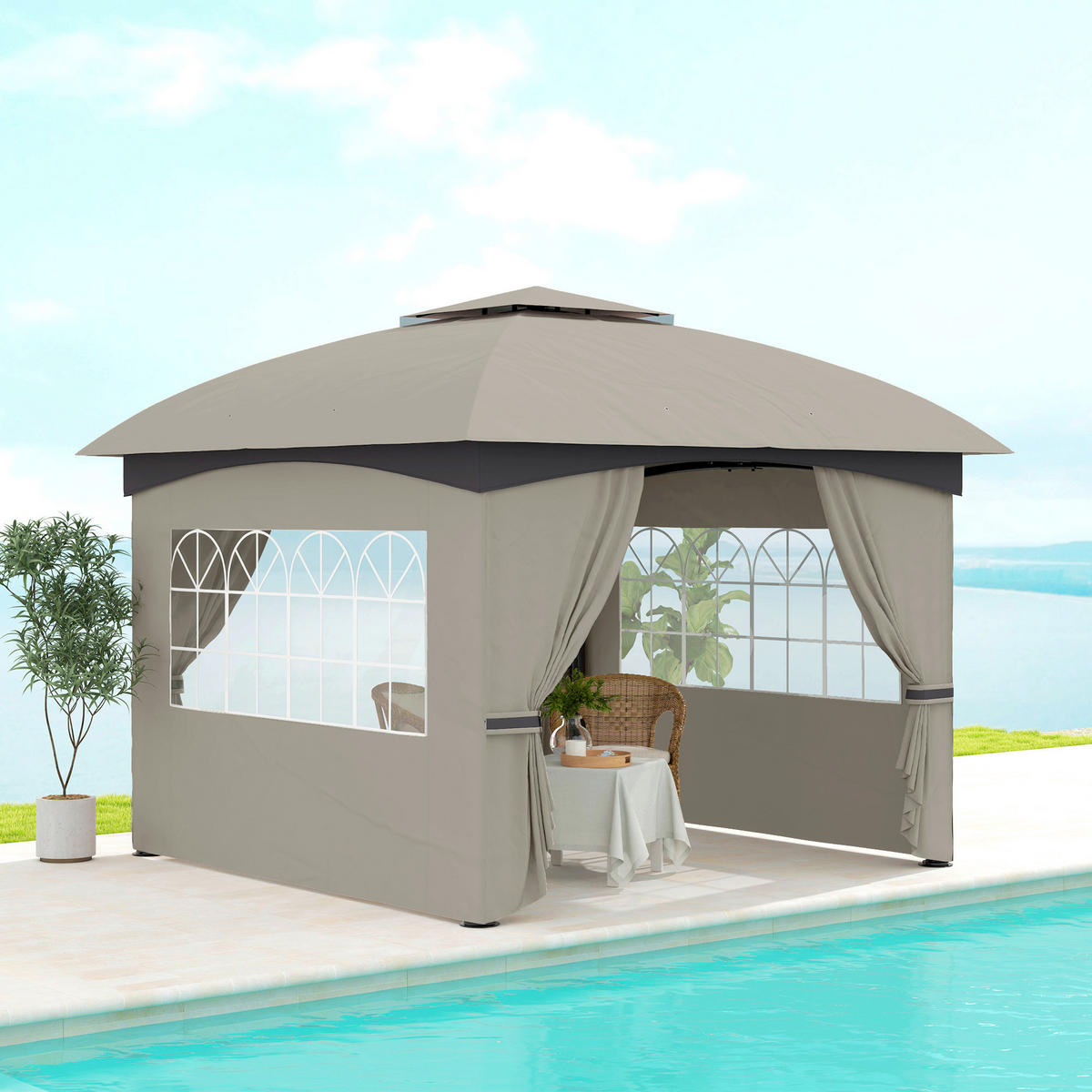 Outsunny Pavillon hellgrau Metall B/H/L: ca. 335x285x335 cm Pavillon - hellgrau (335,00/335,00/285,00cm) - Outsunny