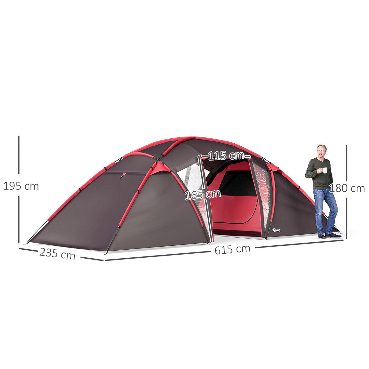 Outsunny Campingzelt grau Kunststoff B/H/L: ca. 235x195x615 cm Campingzelt - grau (615,00/235,00/195,00cm) - Outsunny