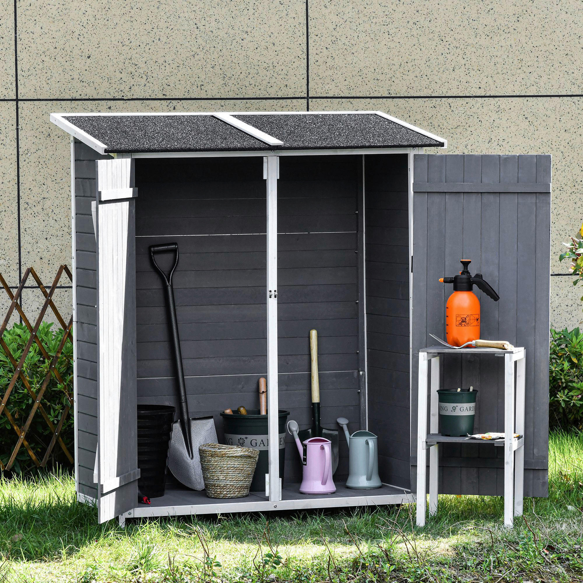Outsunny Gartenhaus grau B/H/T: ca. 139x160x75 cm Gartenhaus - weiß/grau (139,00/160,00/75,00cm) - Outsunny