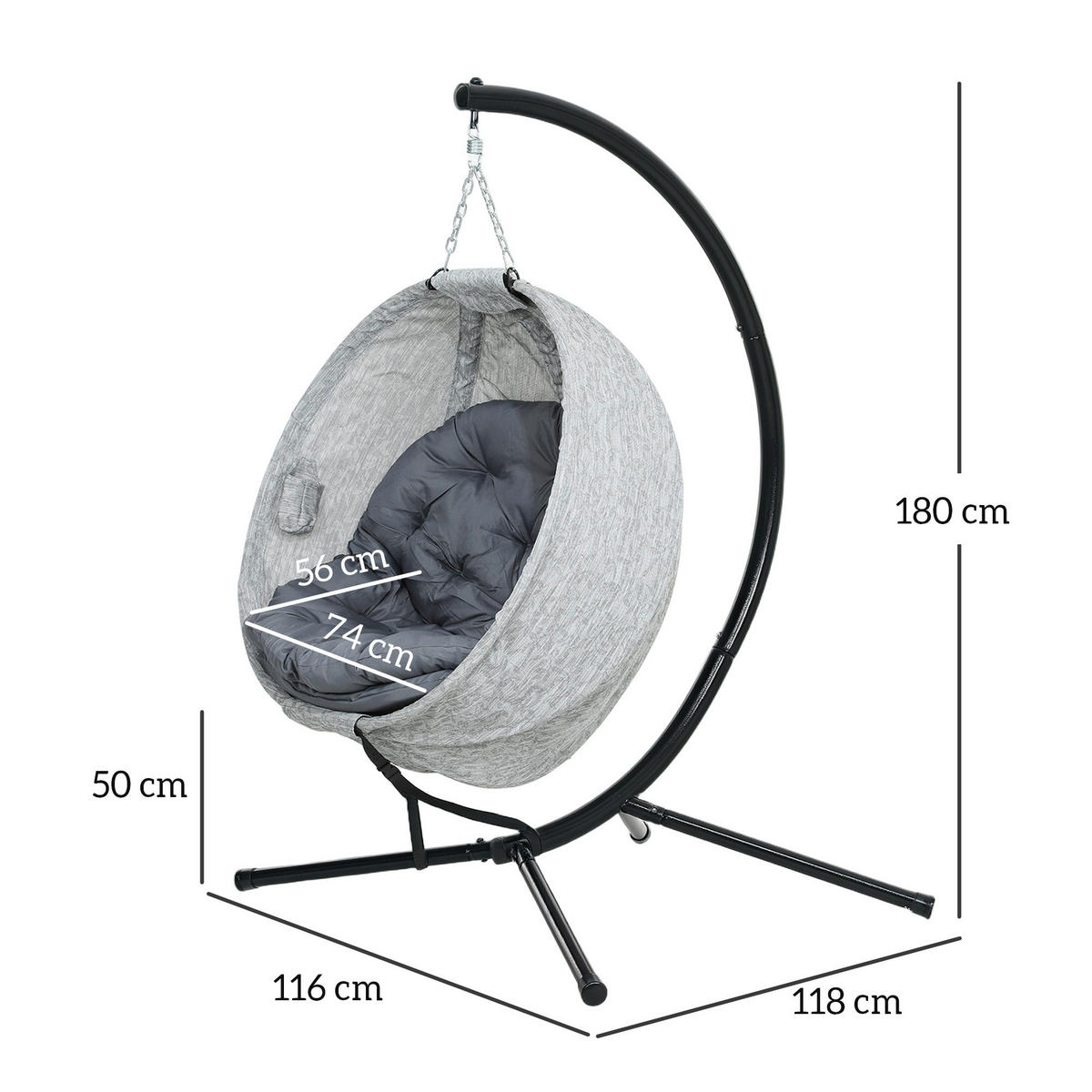 Outsunny Hängesessel grau Stahl B/H/L: ca. 116x180x118 cm Hängesessel - grau (118,00/116,00/180,00cm) - Outsunny