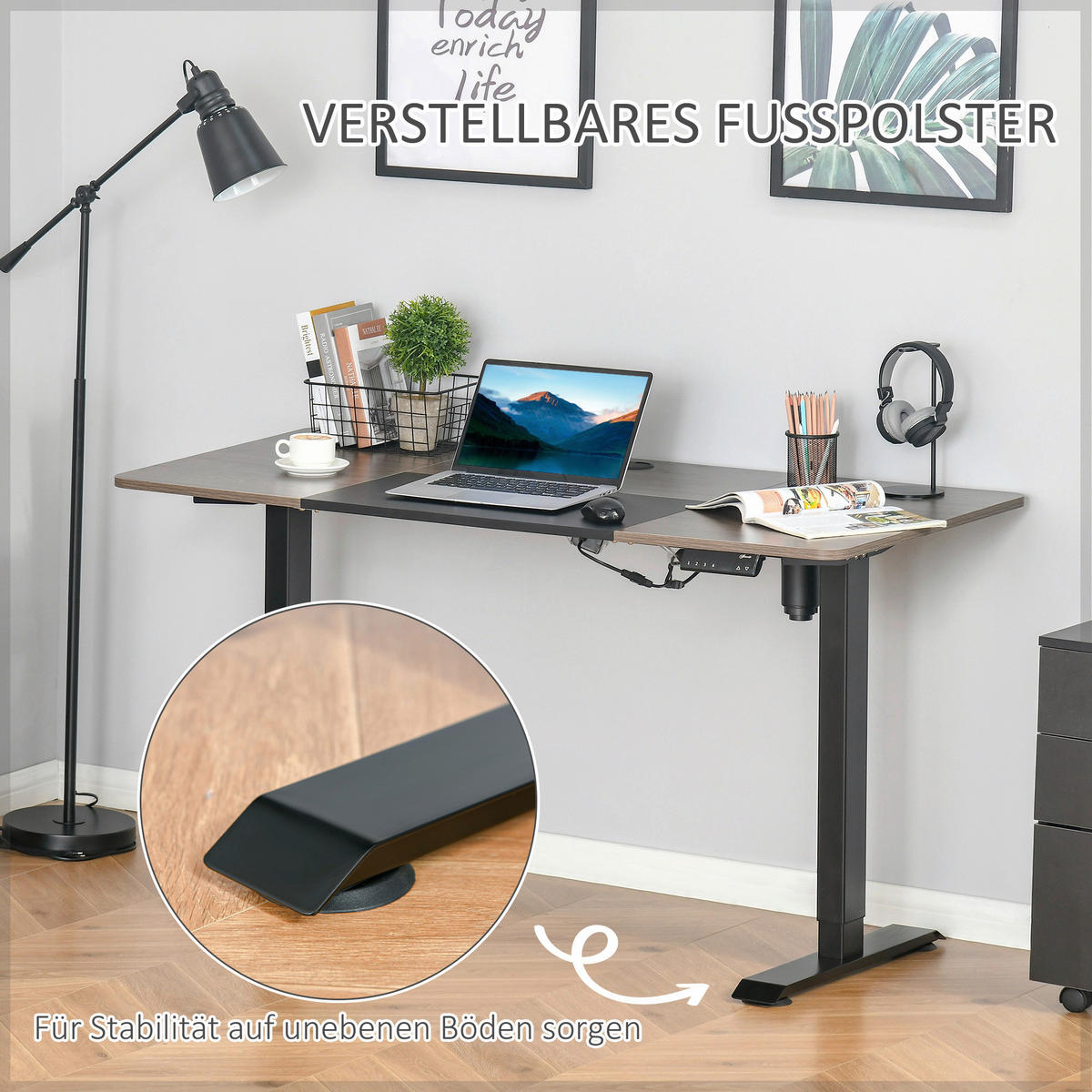 Schreibtisch 920-071V90BK natur Holz Nachbildung schwarz B/H/T: ca. 140x116x70 cm 920-071V90BK - natur/schwarz (140,00/116,00/70,00cm) - Vinsetto