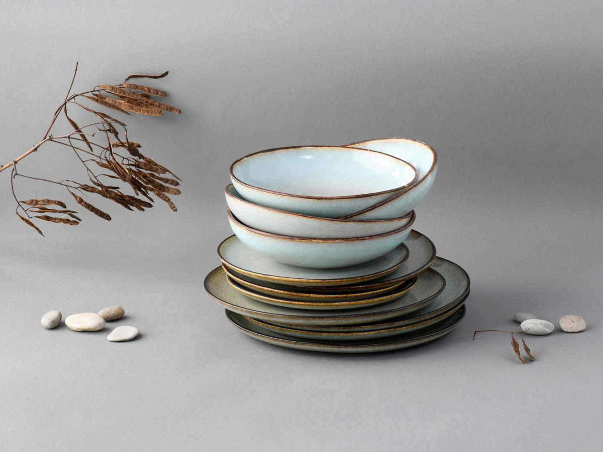 CreaTable Tafelservice Stone Grey grau Steinzeug 12 tlg. Stone Grey - grau - CreaTable
