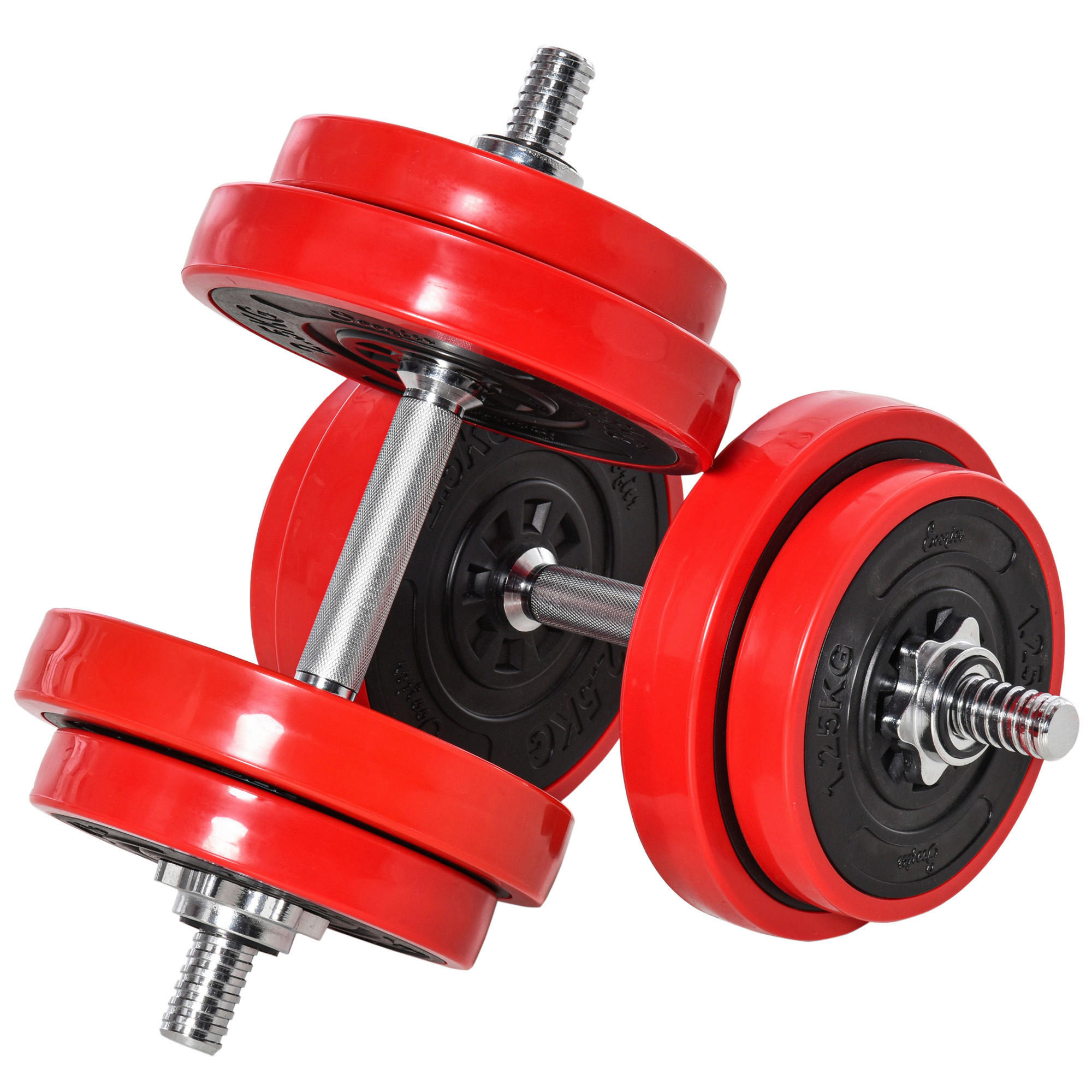HOMCOM Hantel-Set schwarz Polypropylen B/H/L: ca. 21,5x21,5x3,8 cm Langhantel_Set_20kg - rot/schwarz (3,80/21,50/21,50cm) - HOMCOM