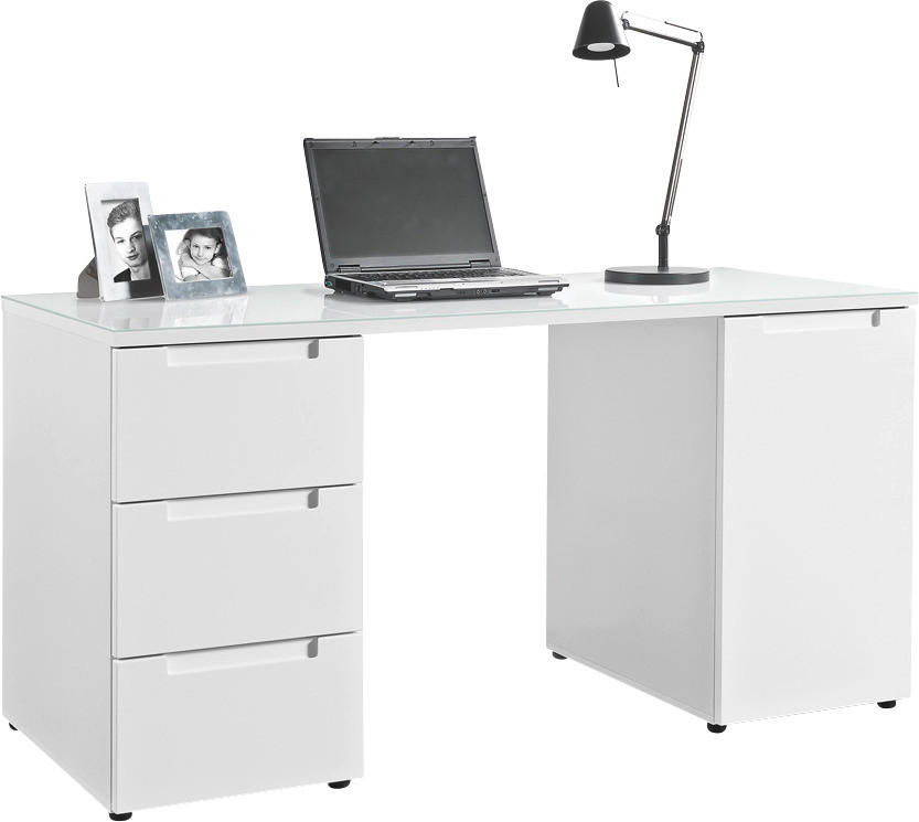 Schreibtisch Mailand weiß weiß Hochglanz B/H/T: ca. 152x76x60 cm Mailand - weiß (152,00/76,00/60,00cm)