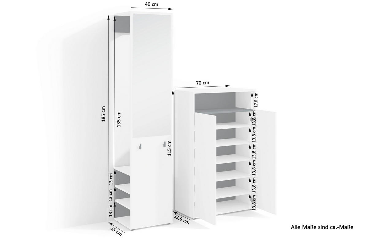 Garderobe Lyon weiß schwarz B/H/T: ca. 70x115x33,5 cm Lyon - weiß/schwarz (70,00/115,00/33,50cm) - byLIVING