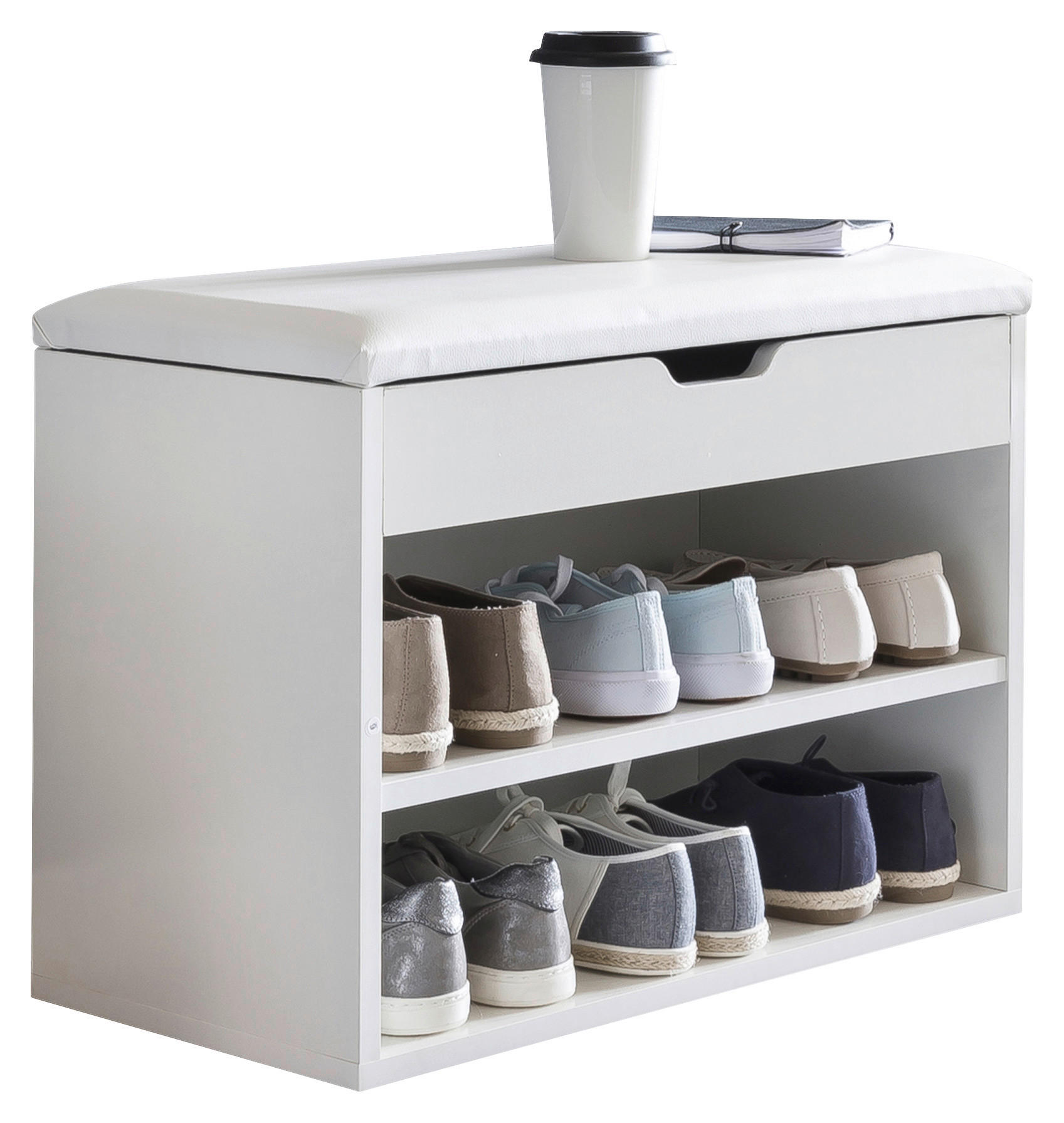 Schuhbank weiß weiß B/H/T: ca. 60x40x30 cm Schuhbank - weiß (60,00/40,00/30,00cm) - Wohnling