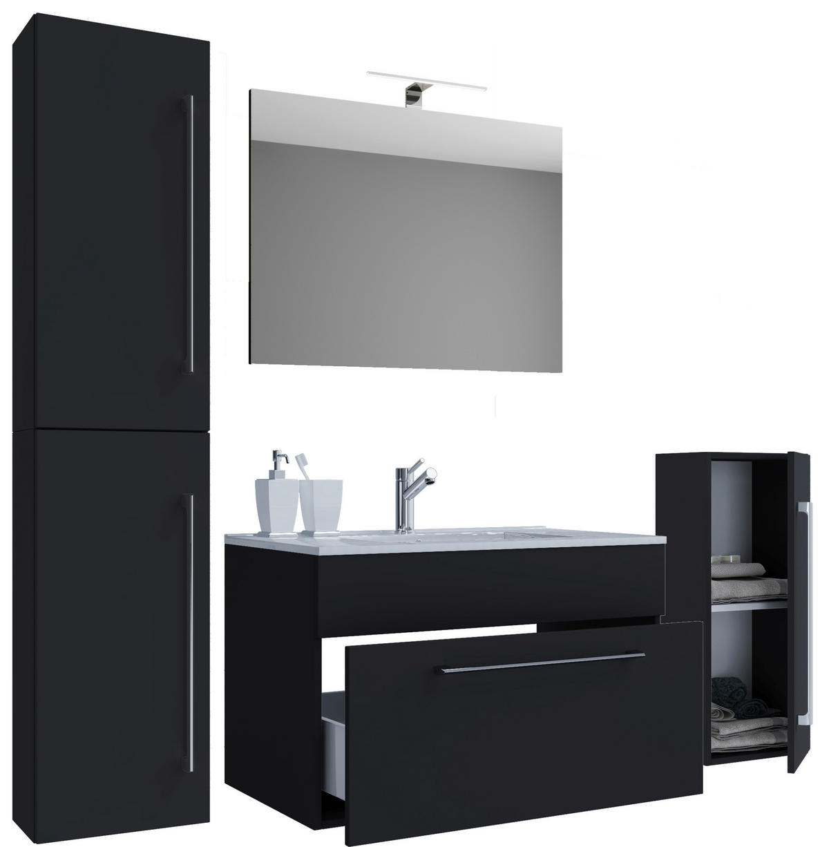 Waschplatz 5tlg-Badinos schwarz B/H/T: ca. 80x50x46 cm 5tlg-Badinos - schwarz (80,00/50,00/46,00cm) - VCM Möbel