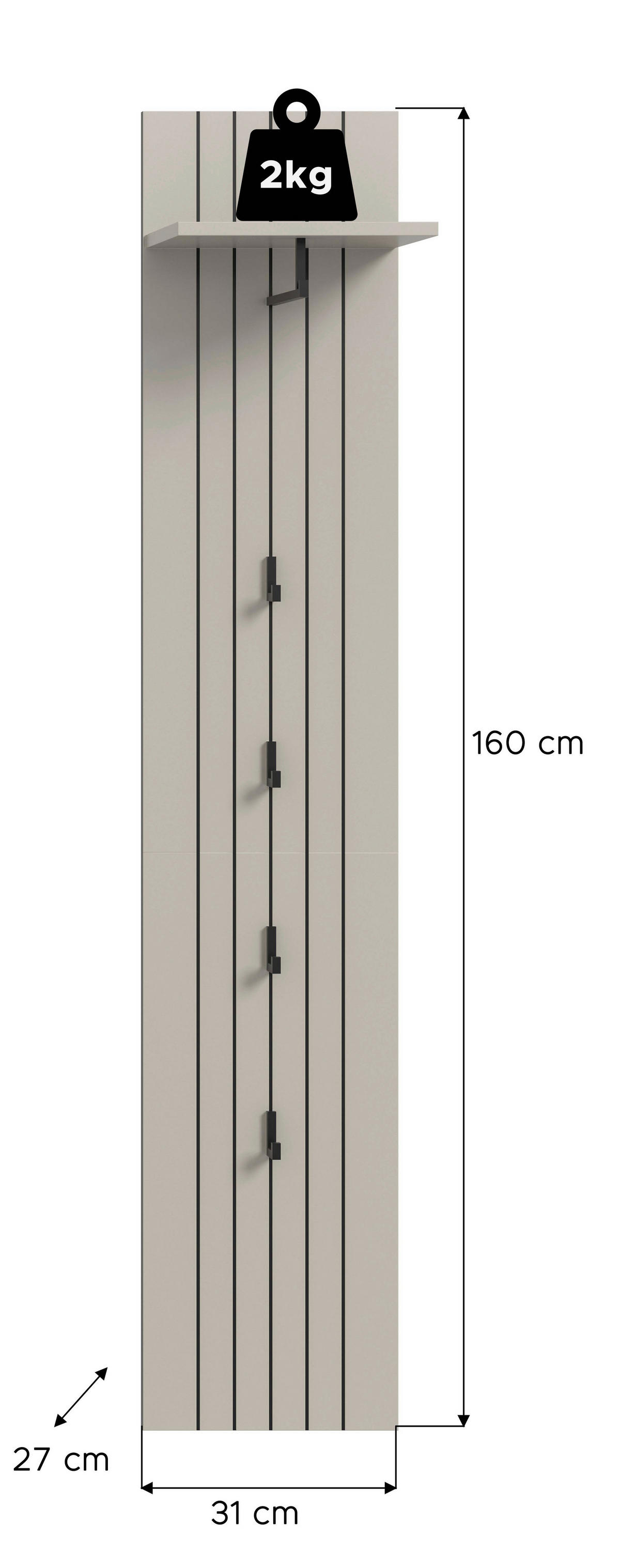 Garderobenpaneel STATION Cashmere B/H/T: ca. 31x27x160 cm STATION - Cashmere (31,00/27,00/160,00cm) - xonox.home