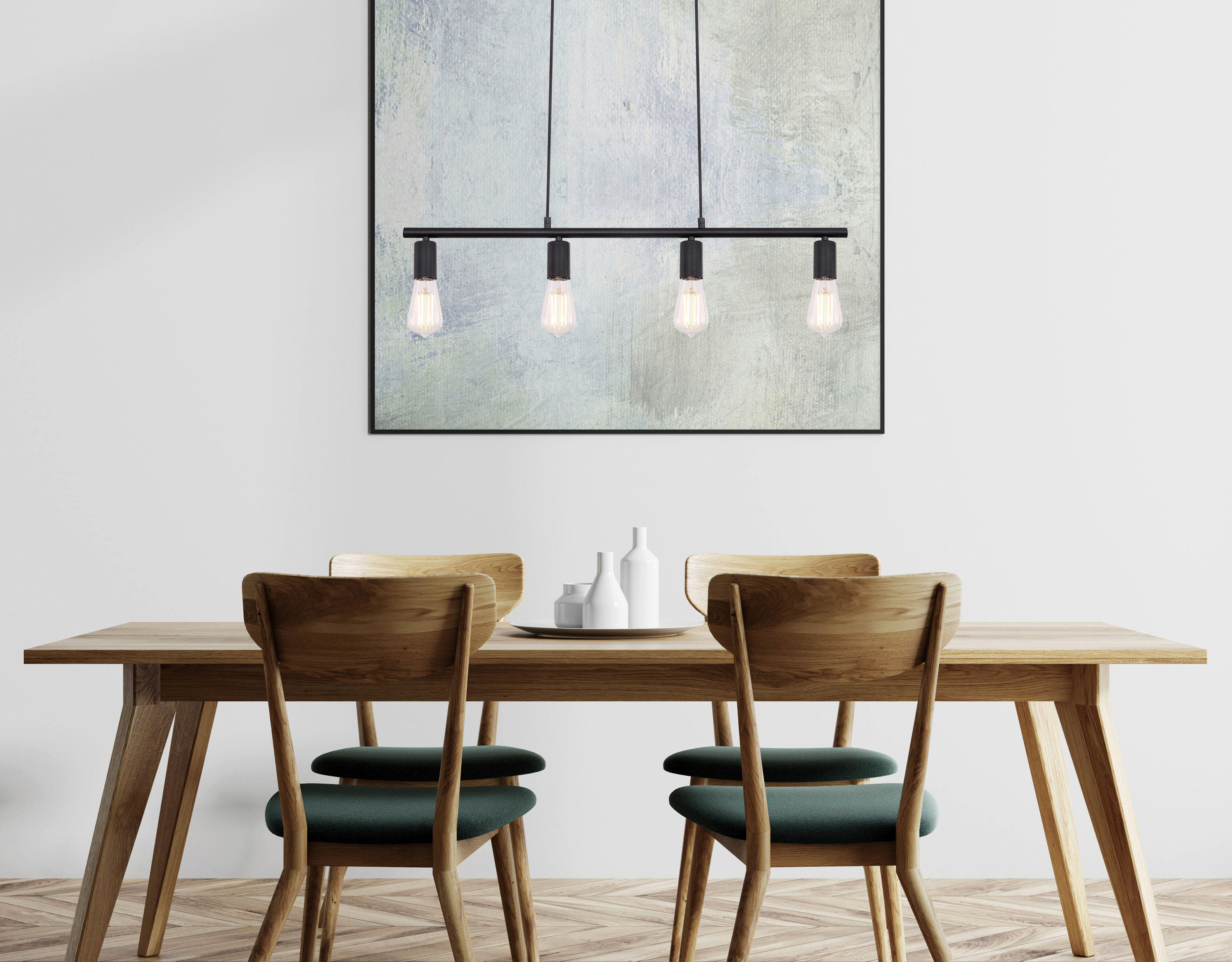 GLOBO Pendelleuchte MARTHA 54008-4H schwarz Metall B/H/L: ca. 5,2x120x80 cm E27 4 Brennstellen MARTHA - schwarz (80,00/5,20/120,00cm) - GLOBO