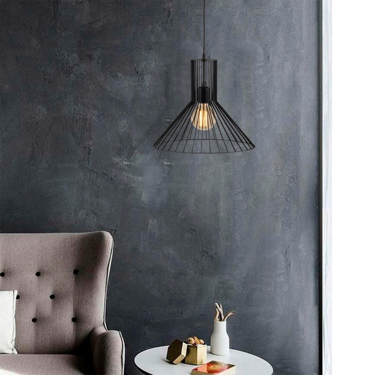 Opviq Pendelleuchte Fellini schwarz Metall B/H/T/L/D: ca. 38x128x38x38x38 cm E27 1 Brennstellen Fellini - schwarz (38,00/38,00/128,00cm) - Opviq