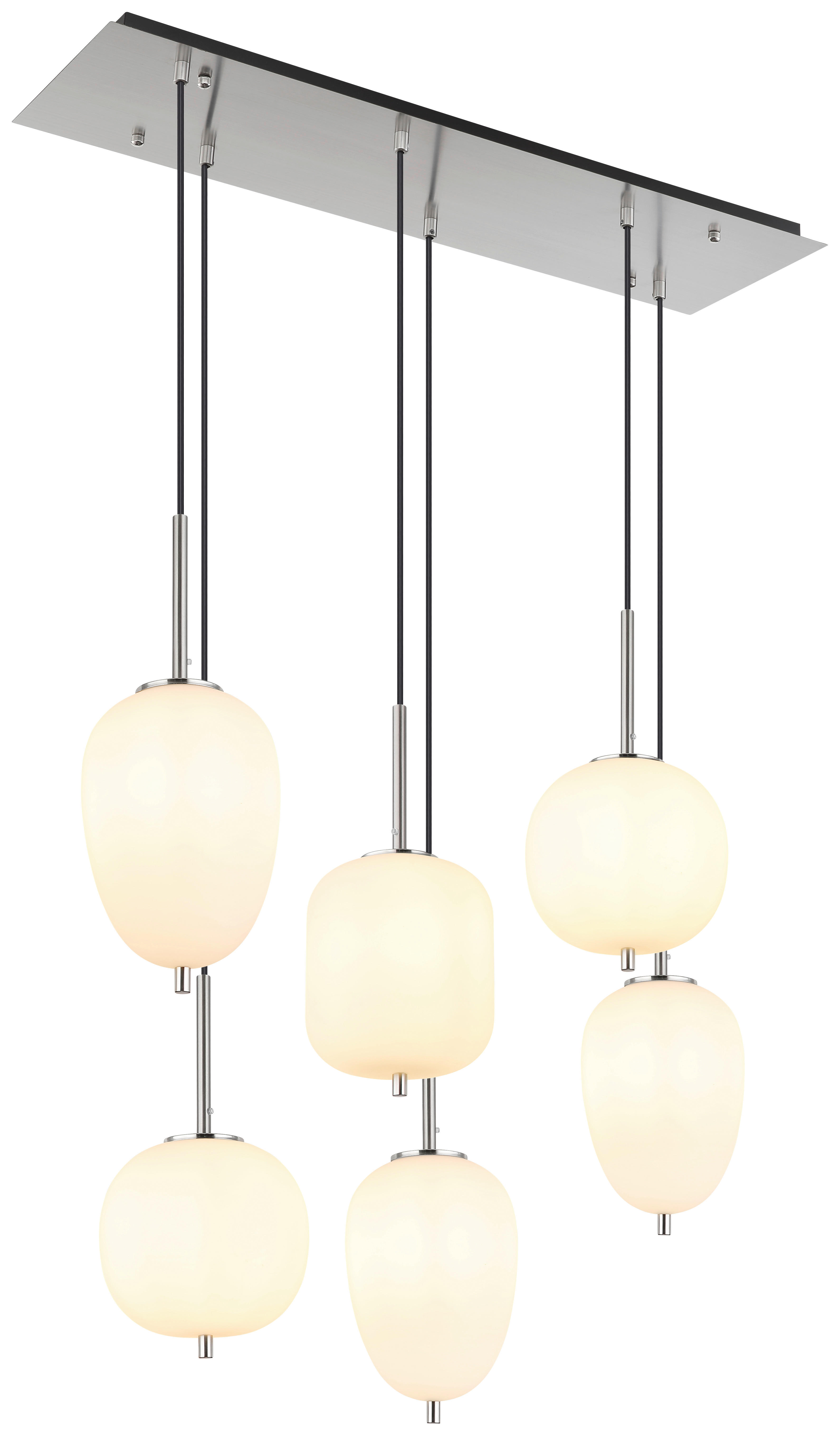 GLOBO Pendelleuchte nickel Glas Metall B/H/T: ca. 34x120x80 cm 6.0 Brennstellen 15345-6NO - nickel (34,00/120,00/80,00cm) - GLOBO