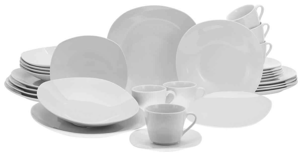 CreaTable Kombiservice Square weiß Porzellan 30 tlg. Square - weiß - CreaTable