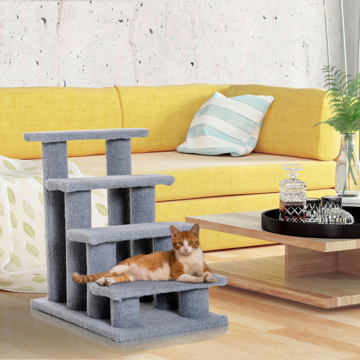 PawHut Katzentreppe grau Spanplatte B/H/L: ca. 43x60x64 cm Katzentreppe - grau (64,00/43,00/60,00cm) - PawHut