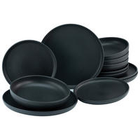 CreaTable Tafelservice Uno schwarz Steinzeug 12 tlg. Uno - schwarz - CreaTable