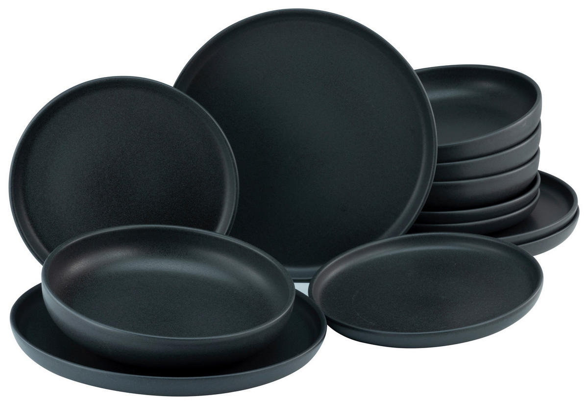 CreaTable Tafelservice Uno schwarz Steinzeug 12 tlg. Uno - schwarz - CreaTable