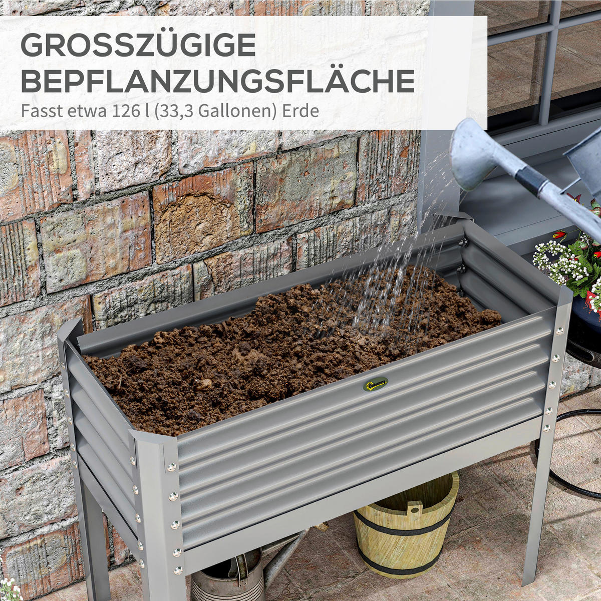 Outsunny Hochbeet silber Stahl B/H/L: ca. 45x80x100 cm Hochbeet - silber (100,00/45,00/80,00cm) - Outsunny