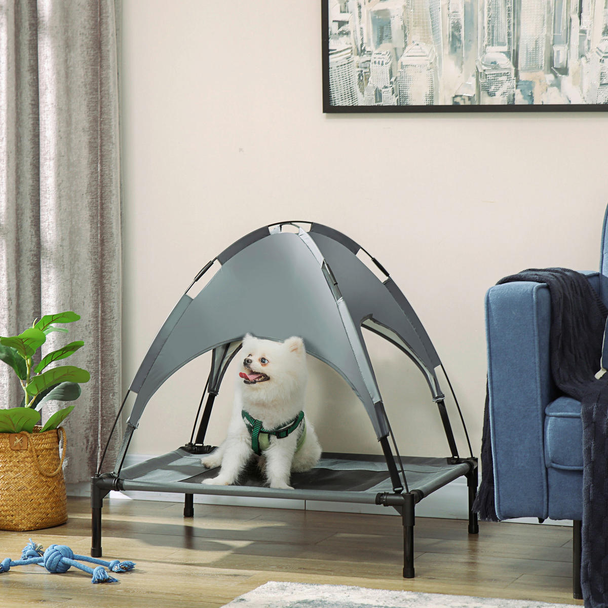 PawHut Hunde-Zubehör schwarz Polypropylen B/H/L: ca. 61x76x73 cm Hundebett - schwarz/grau (73,00/61,00/76,00cm) - PawHut