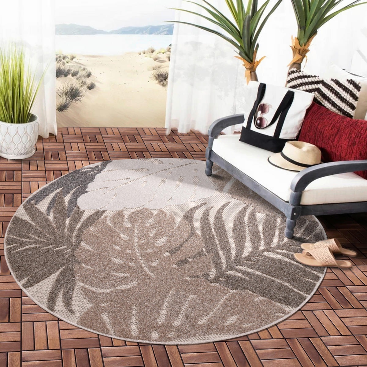 Sanat Outdoorteppich FLORAL beige B/L: ca. 150x150 cm FLORAL - beige (150,00/150,00cm) - Sanat