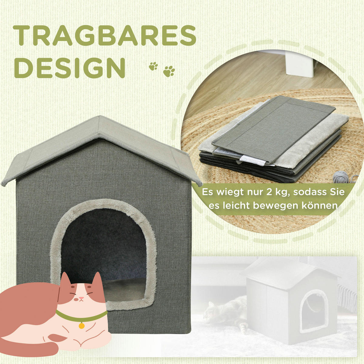 PawHut Katzenhaus grau PVC B/H/L: ca. 43,5x40,5x39 cm Katzenhaus - grau (39,00/43,50/40,50cm) - PawHut