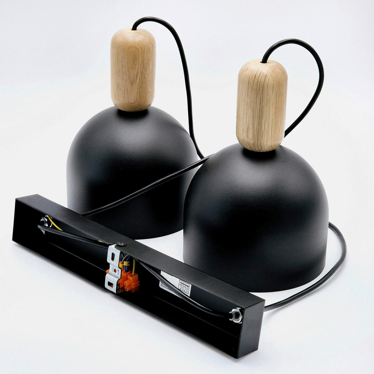 Lamkur Hängeleuchte schwarz Eiche Holz Stahl B/H/L: ca. 15,5x93x41 cm E27 2 Brennstellen Alma - Eiche/schwarz (41,00/15,50/93,00cm) - Lamkur