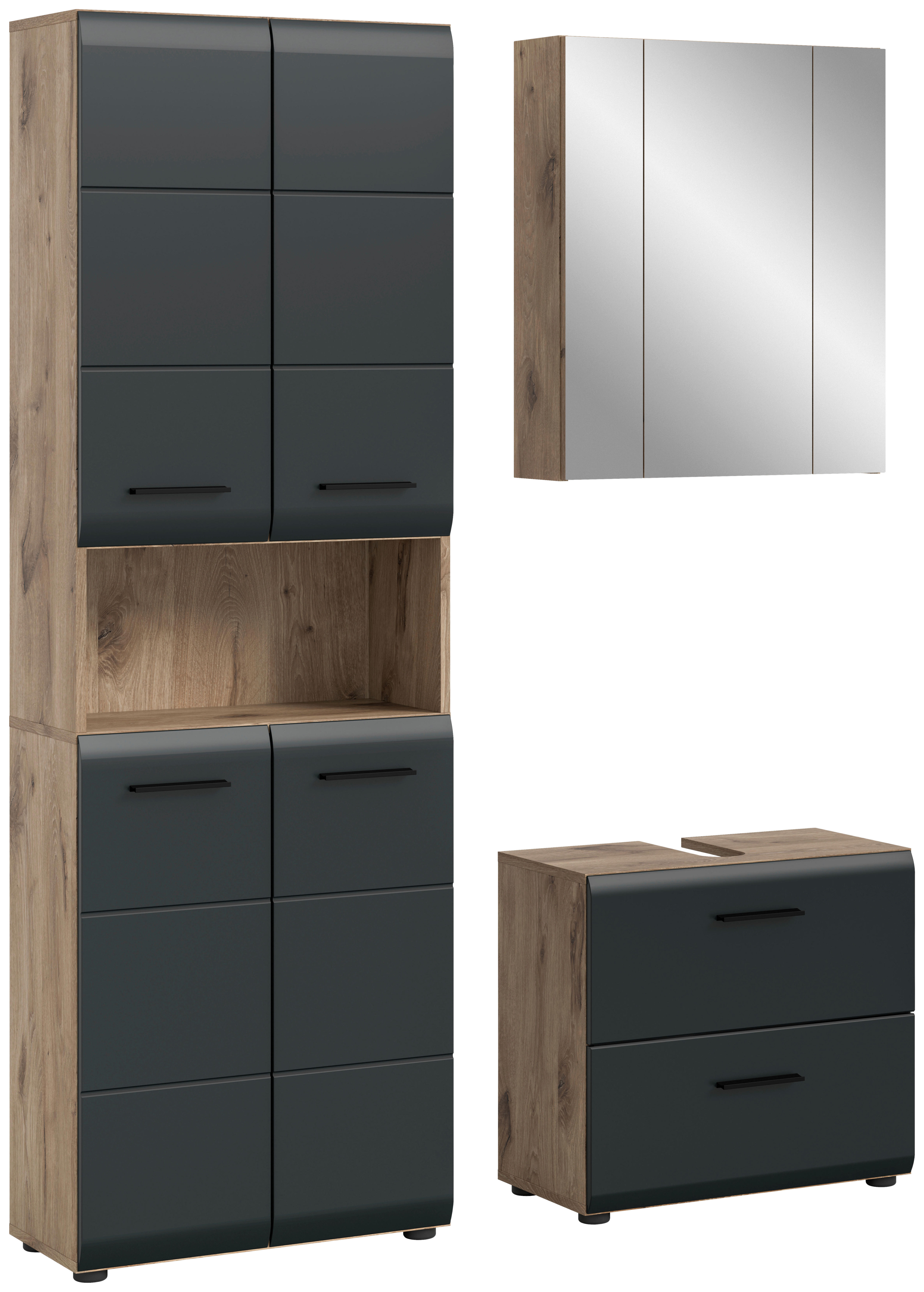 Badezimmer-Set Ice Nox Oak Nachbildung schwarz matt B/H/T: ca. 135x185x30 cm Ice - schwarz (135,00/185,00/30,00cm) - xonox.home