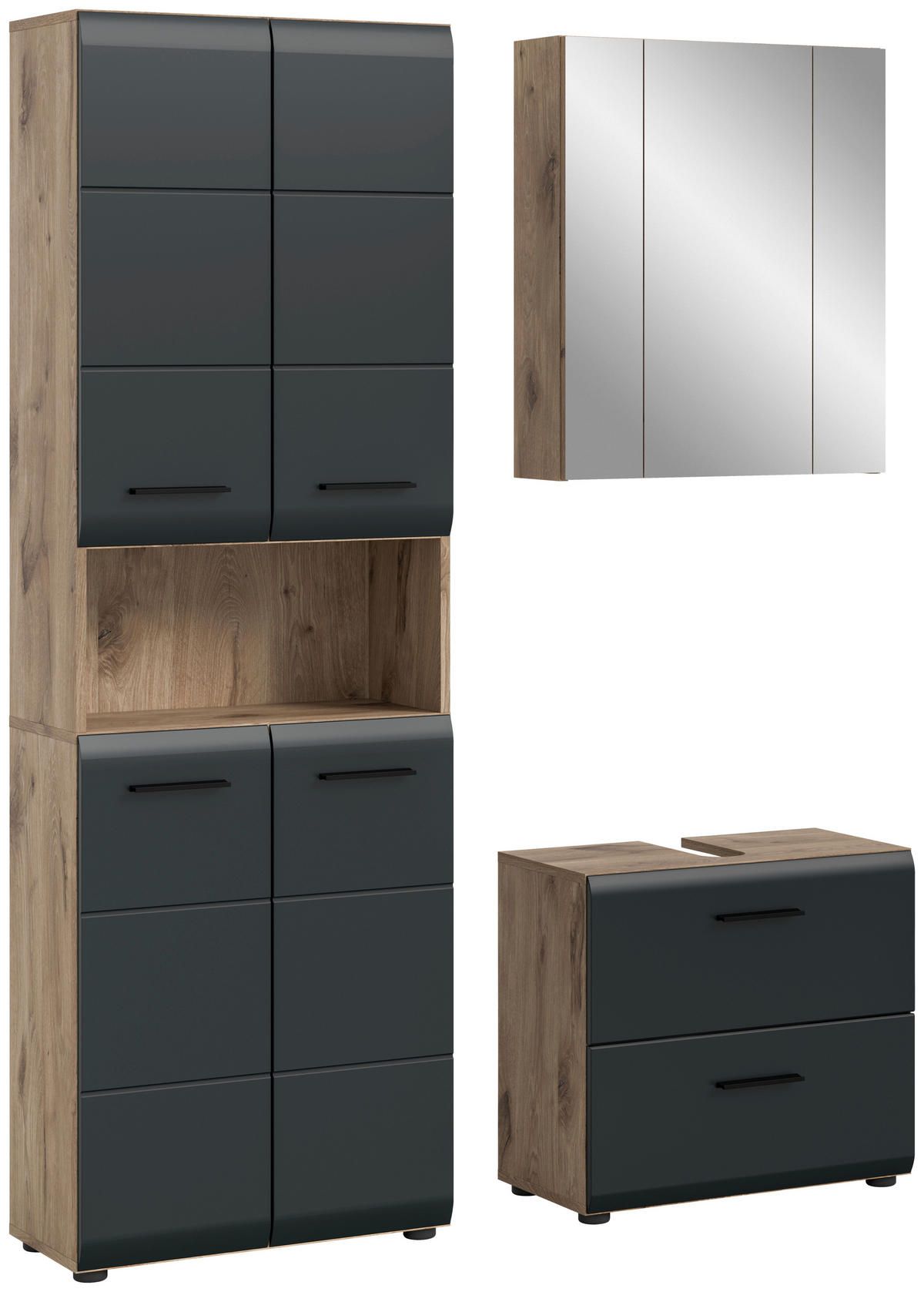 Badezimmer-Set Ice Nox Oak Nachbildung schwarz matt B/H/T: ca. 135x185x30 cm Ice - schwarz (135,00/185,00/30,00cm) - xonox.home