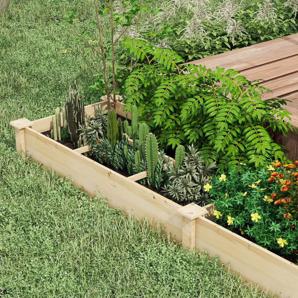 Outsunny Hochbeet natur Holz B/H/L: ca. 60x25x237 cm Hochbeet - natur (237,00/60,00/25,00cm) - Outsunny