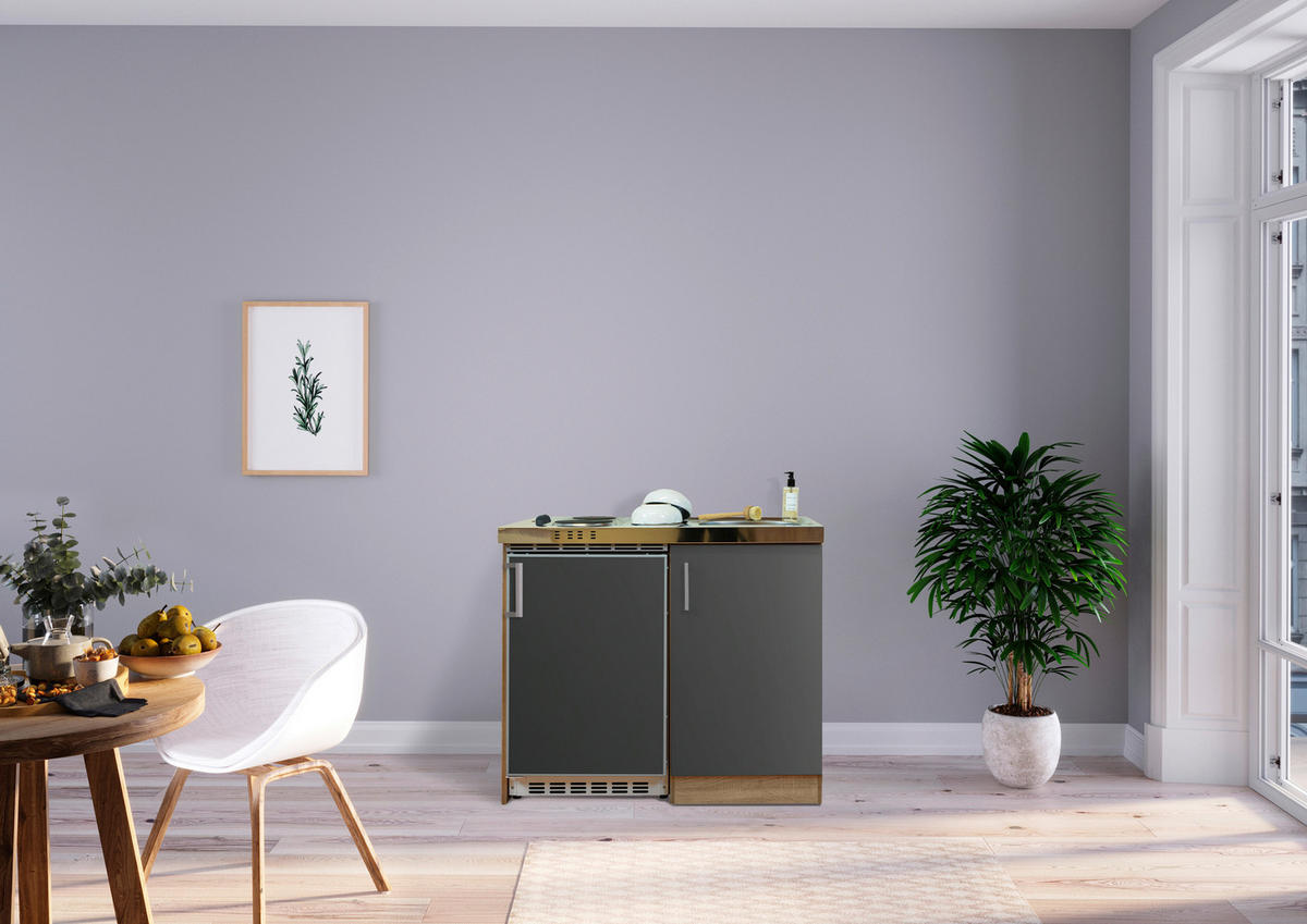 Respekta Miniküche 100 grau matt B/H/T: ca. 100x87x60 cm 100 - Eiche/grau (100,00/87,00/60,00cm) - Respekta