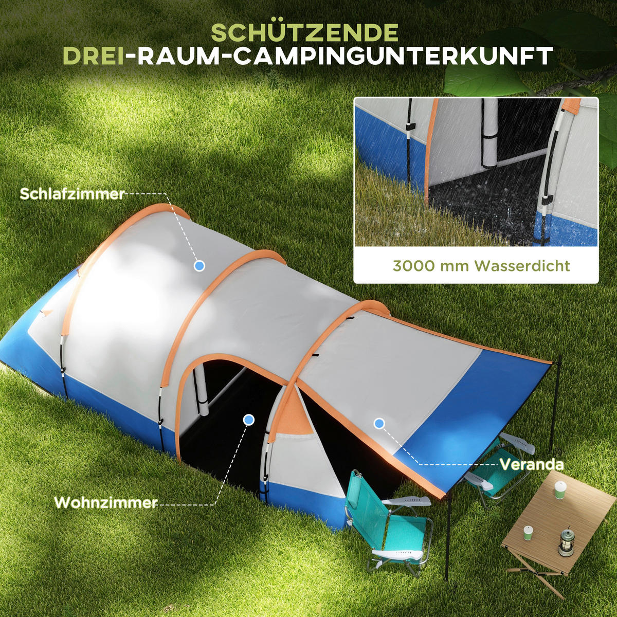 Outsunny Campingzelt orange Stahl B/H/L: ca. 200x150x420 cm Campingzelt - orange (420,00/200,00/150,00cm) - Outsunny