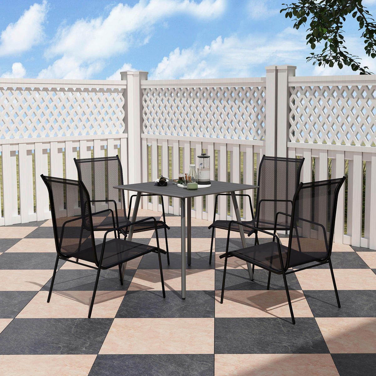 Outsunny Gartentisch grau Stahl B/H/L: ca. 80x74x80 cm Gartentisch - grau (80,00/80,00/74,00cm) - Outsunny
