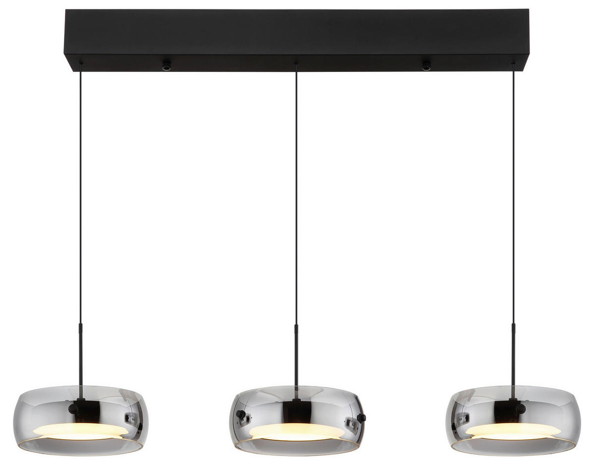 GLOBO LED-Hängeleuchte mattschwarz Rauch Opal Metall Glas Kunststoff B/H/L: ca. 20x120x85 cm 1.0 Brennstellen LIVION - Opal/mattschwarz (85,00/20,00/120,00cm) - GLOBO